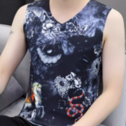 男士秋冬季保暖印花背心无袖坎肩2023新款男装内搭打底衫德绒t恤V